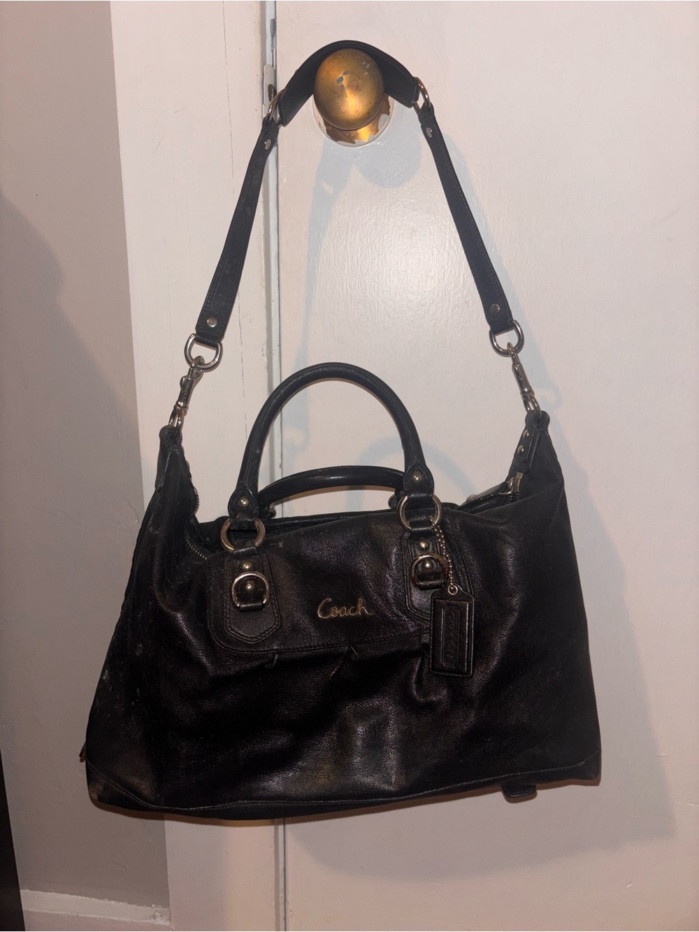 Coach Black Leather Double-Handle Shoulder Tote